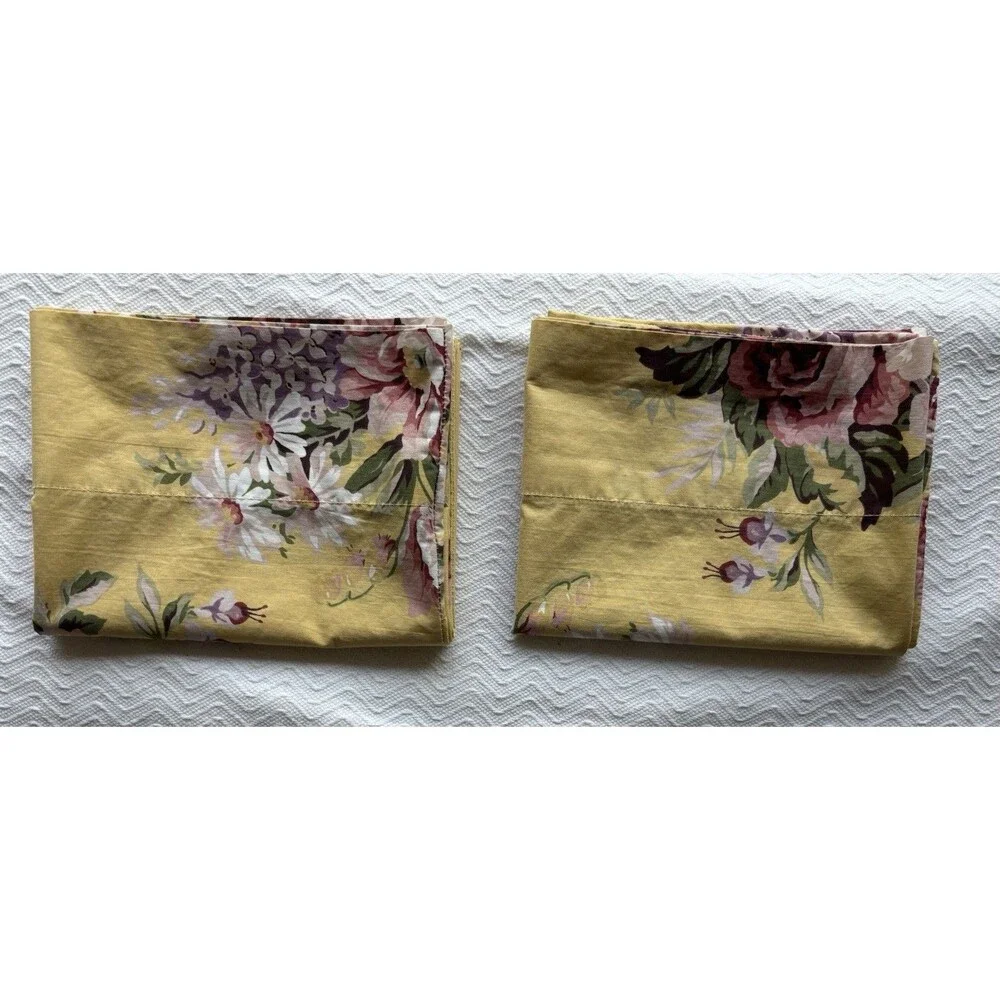 Pair Of 2 Ralph Lauren Standard Size Pillowcases Yellow Floral Sophie Brooke USA